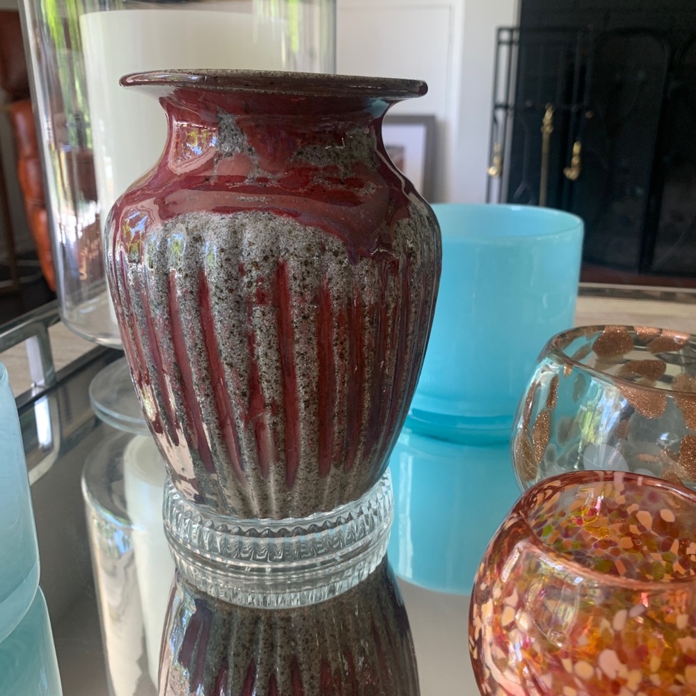 Red Glazed Mixed Material Pottery Vase/Planter
